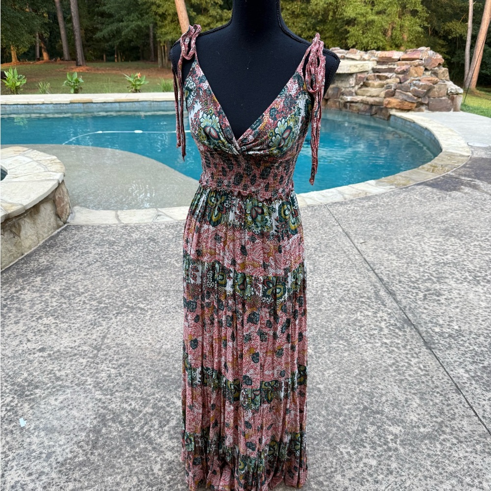 FP Movement by Free People Pink and Green Floral Maxi Dress
